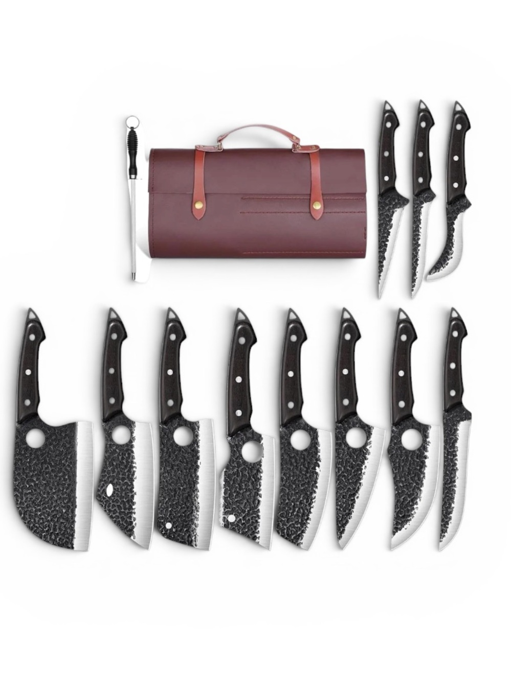 12 pc Hand Forged Serbian Chef Knives with Leather Bag